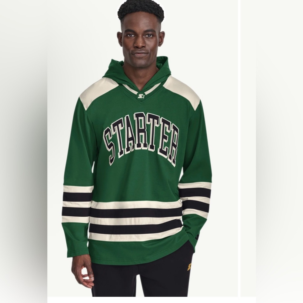 Starter Men Hooded Logo Hockey Jersey Green Size XXL NEW
